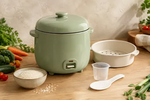 Cuiseur à riz Ariete vert au style vintage, avec bol en céramique et accessoires de cuisson