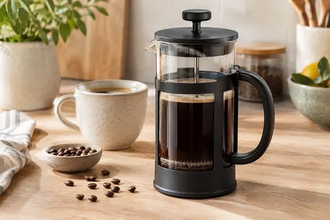 Cafetière à piston noire de 350 ml avec récipient transparent et filtre en acier inoxydable