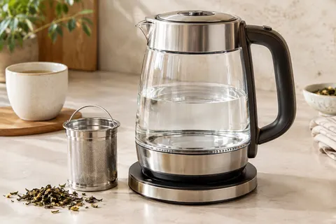 Bouilloire électrique en verre transparent avec infuseur à thé amovible et base pivotante